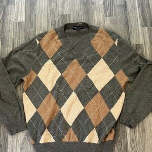 NWOT Grant Thomas  V-Neck cashmere Argyle Sweater